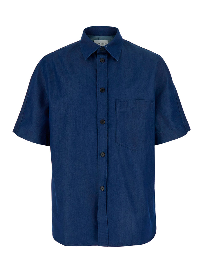 Denim Light Mc - Blue Shirt With Collar And Long Sleeves Cotton Blend Tech Fabric Men Blu Polyamide Blouses