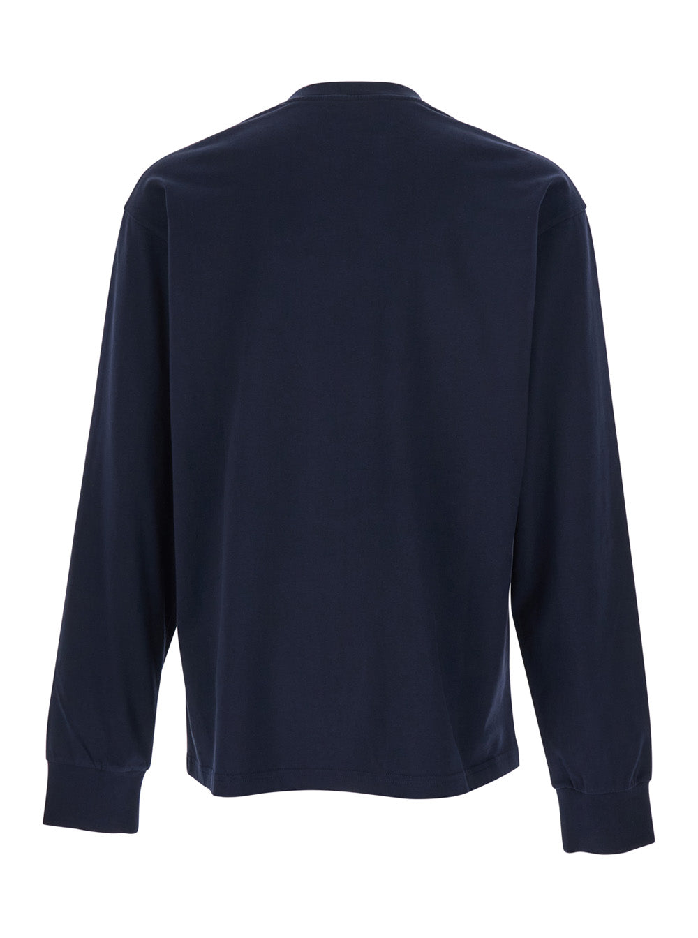 Blue Long-Sleeved T-Shirt with Logo Patch on the Chest in Cotton for Men Blu Tshirts And Polo Shirts