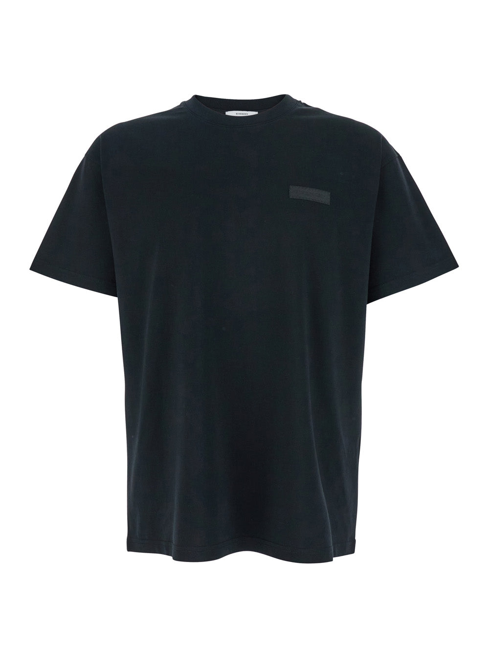 Black T-Shirt with Logo Patch on the Front in Cotton for Men Tshirts And Polo Shirts