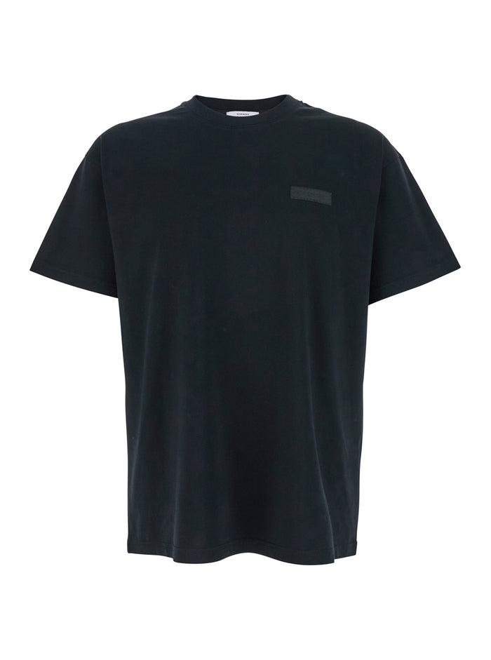 Black T-Shirt with Logo Patch on the Front in Cotton for Men Tshirts And Polo Shirts