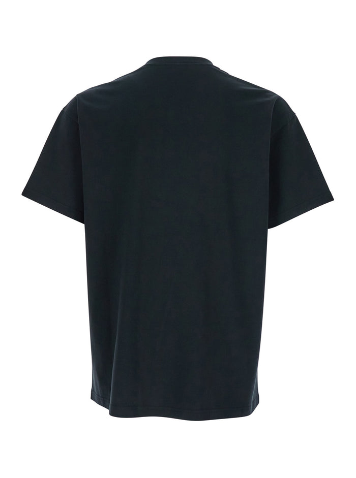 Black T-Shirt with Logo Patch on the Front in Cotton for Men Tshirts And Polo Shirts
