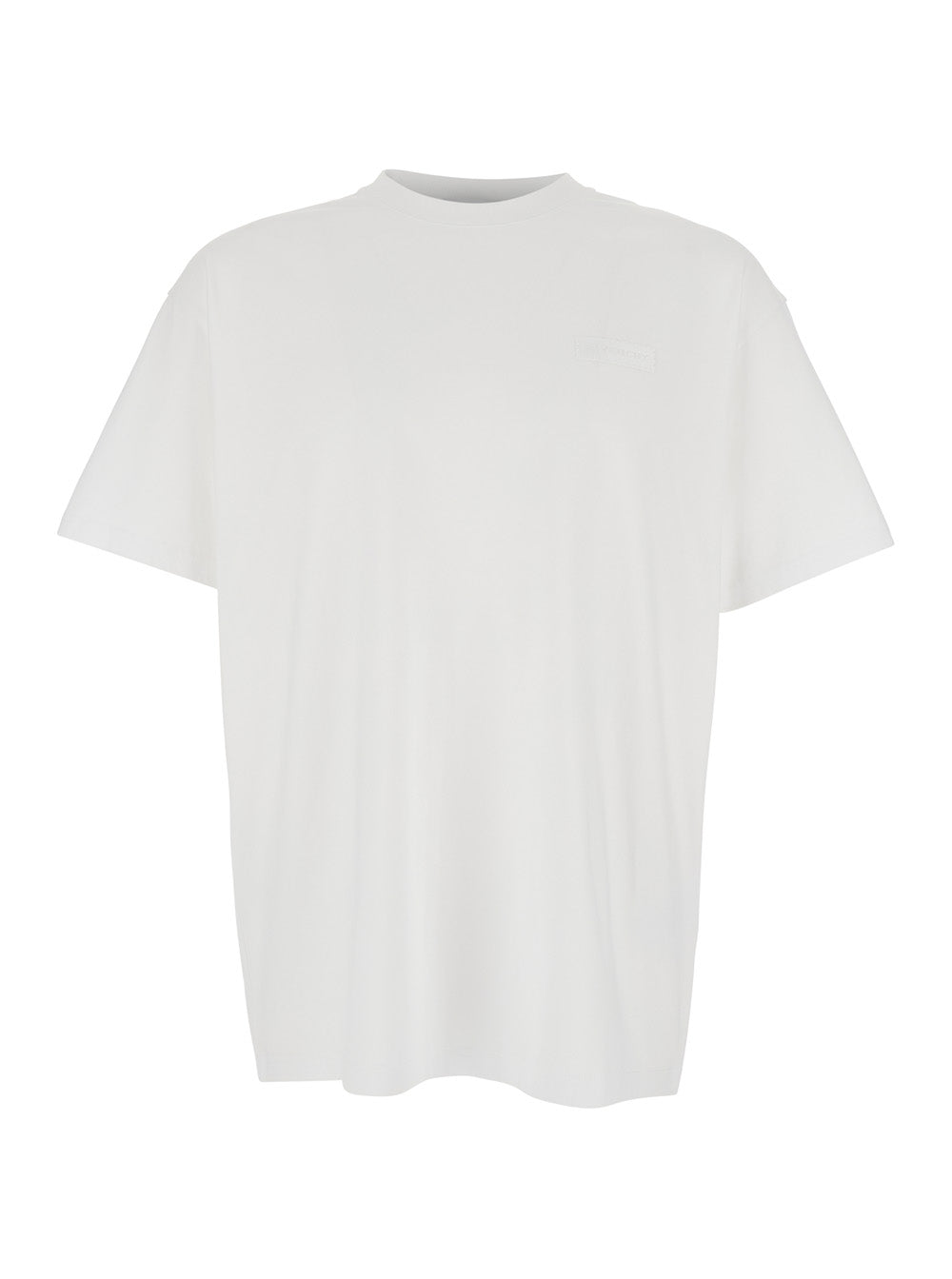 White Crew Neck T-Shirt with Logo Patch on the Front in Cotton for Men Tshirts And Polo Shirts