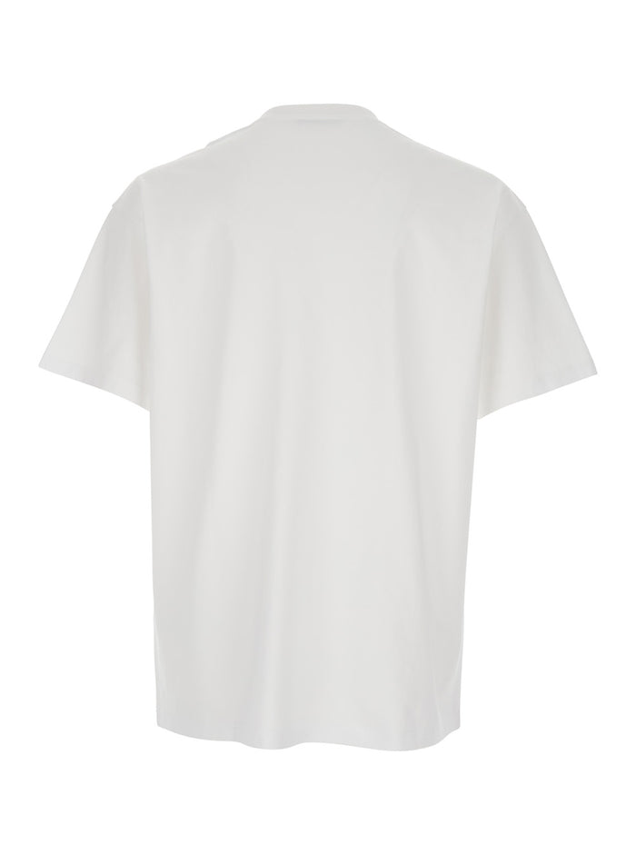White Crew Neck T-Shirt with Logo Patch on the Front in Cotton for Men Tshirts And Polo Shirts