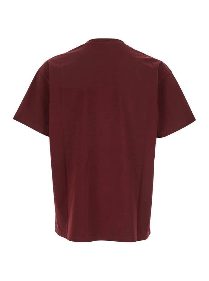 Bordeaux T-Shirt with Logo Patch on Chest for Men Cotton Tshirts And Polo Shirts