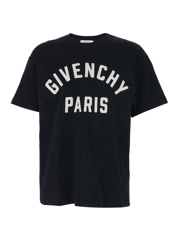 Black T-Shirt with Maxi Logo Lettering on the Front in Cotton for Men Tshirts And Polo Shirts