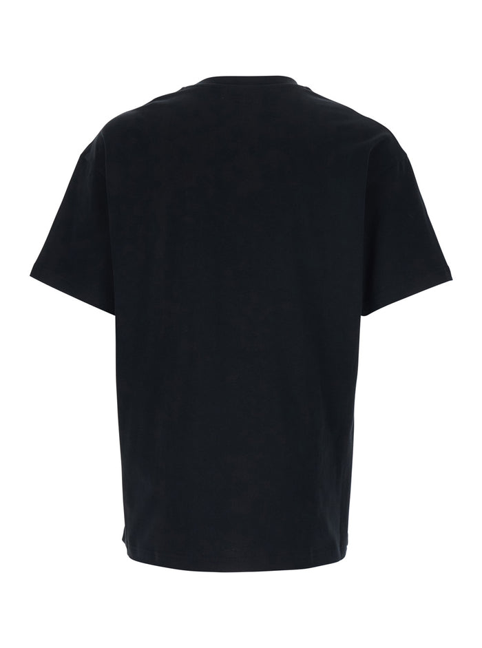 Black T-Shirt with Maxi Logo Lettering on the Front in Cotton for Men Tshirts And Polo Shirts