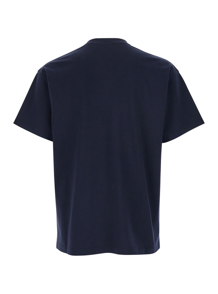 Blue Crew Neck T-Shirt with Logo Patch on the Front in Cotton for Men Blu Tshirts And Polo Shirts