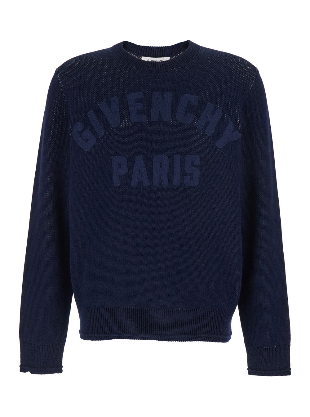 Blue Crew Neck Sweater with Logo Lettering on the Front in Cotton for Men Blu Jersey