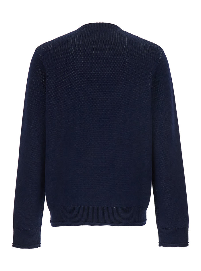 Blue Crew Neck Sweater with Logo Lettering on the Front in Cotton for Men Blu Jersey
