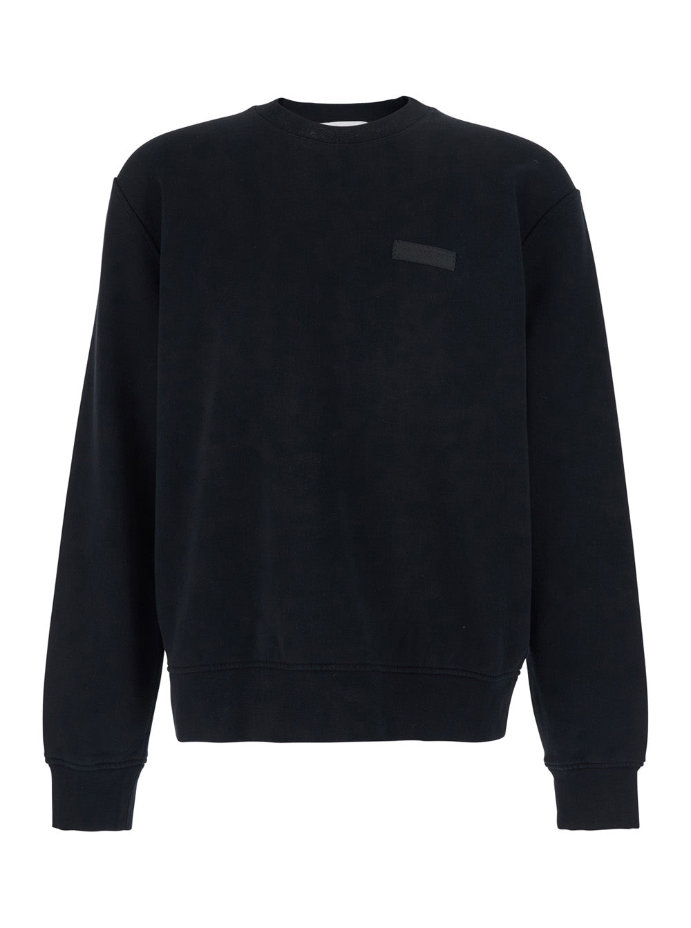 Black Crewneck Sweatshirt with Logo Patch on the Front in Cotton for Men Sweatshirts