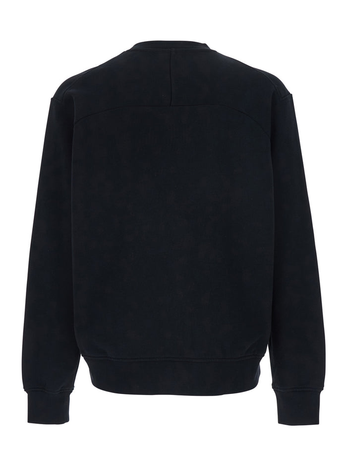 Black Crewneck Sweatshirt with Logo Patch on the Front in Cotton for Men Sweatshirts