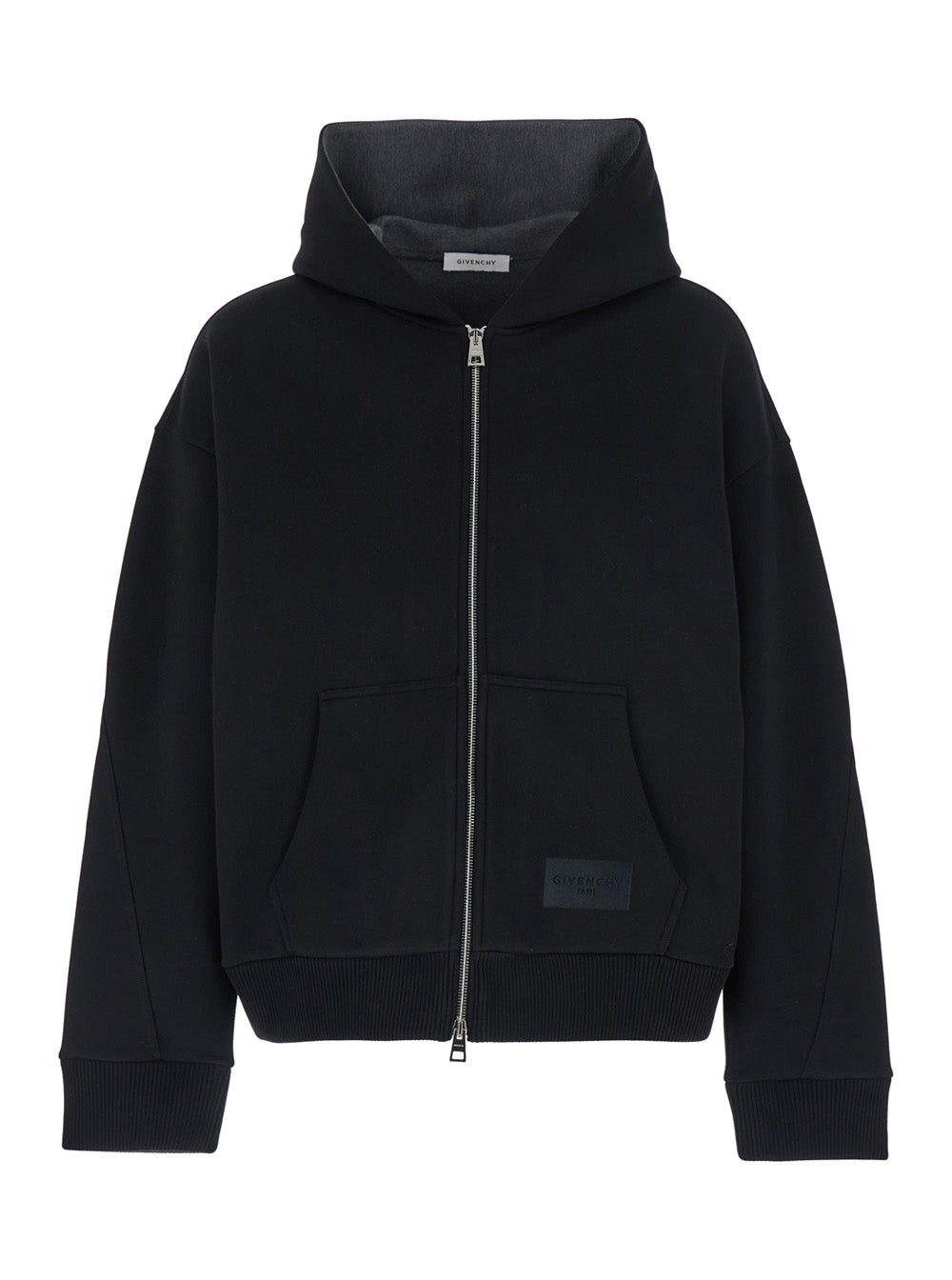 Black Hoodie with Logo Patch on the Front and Kangaroo Pocket in Cotton Blend for Men Polyamide Sweatshirts