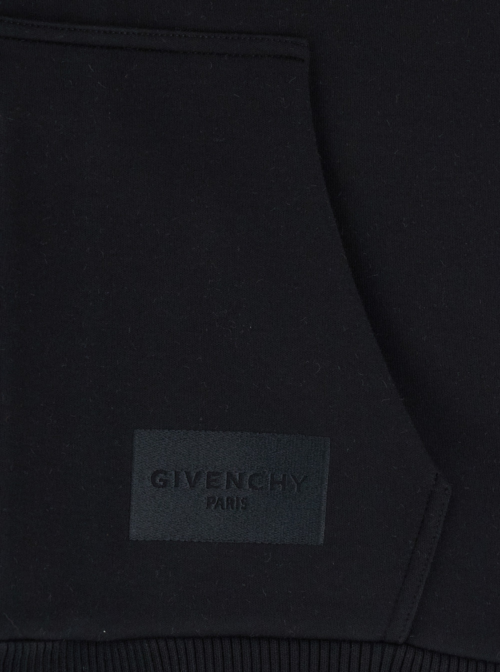 Black Hoodie with Logo Patch on the Front and Kangaroo Pocket in Cotton Blend for Men Polyamide Sweatshirts