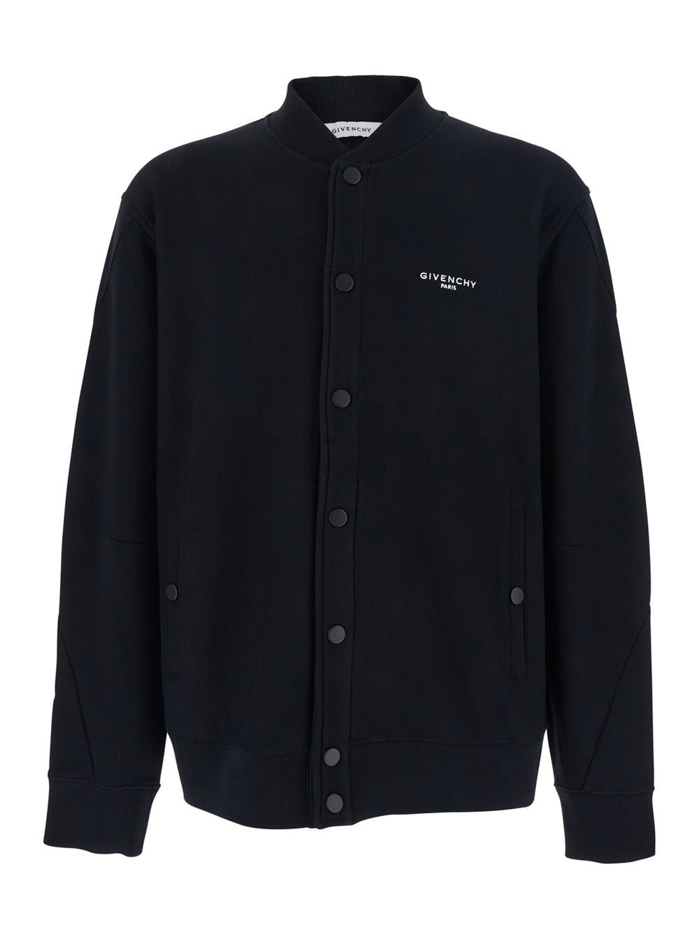 Black Varsity Jacket with Bomber Collar and Logo Lettering on the Front in Cotton Men Outerwear