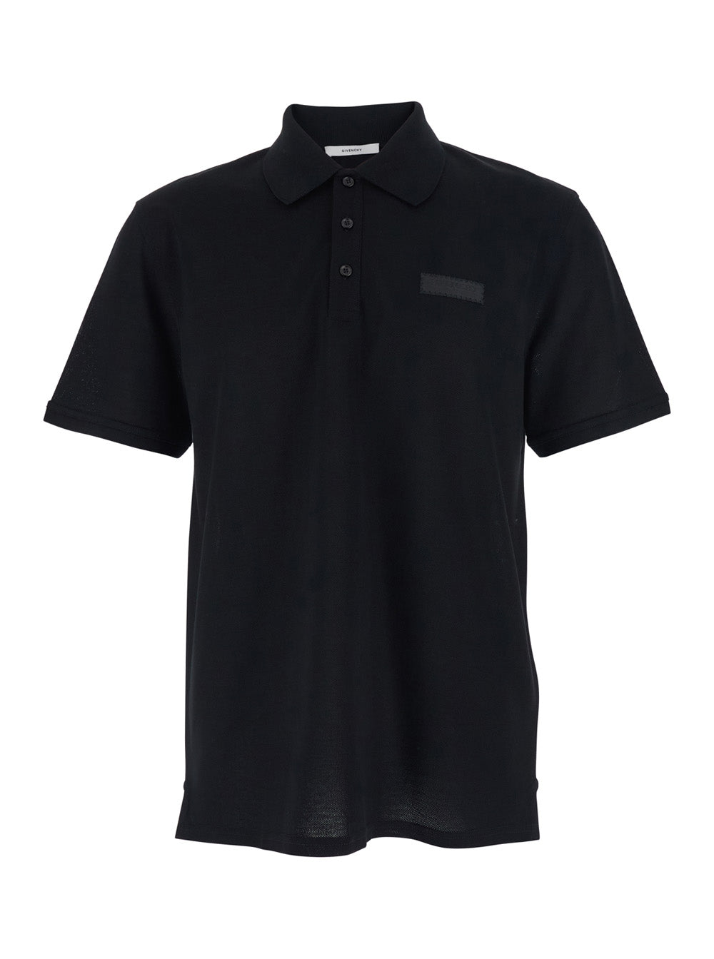 Black Polo Shirt with Logo Patch on the front in cotton for Men Tshirts And