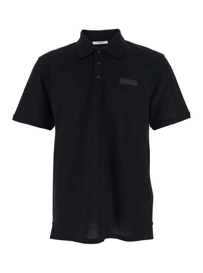Black Polo Shirt with Logo Patch on the front in cotton for Men Tshirts And