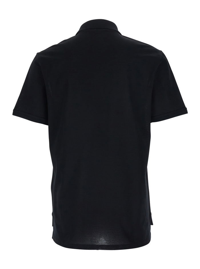 Black Polo Shirt with Logo Patch on the front in cotton for Men Tshirts And