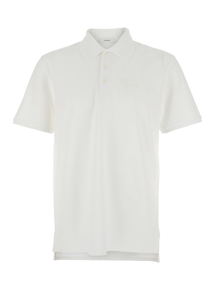 White Polo shirt with Classic Collar and Tone-on-Tone Logo Patch on the Front in Cotton for Men Tshirts