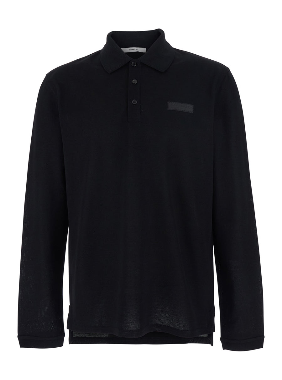Long-Sleeve Polo Shirt Black Cotton T-shirts
