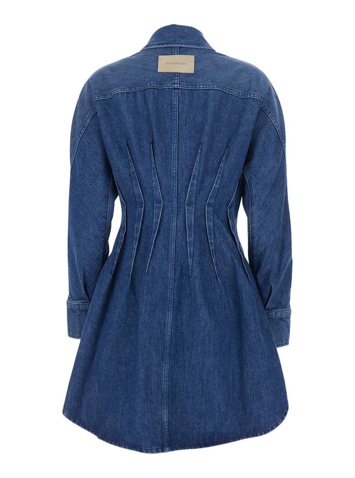Blue Dress with Pointed Collar and Slightly Structured Waist in Denim for Women Blu Cotton
