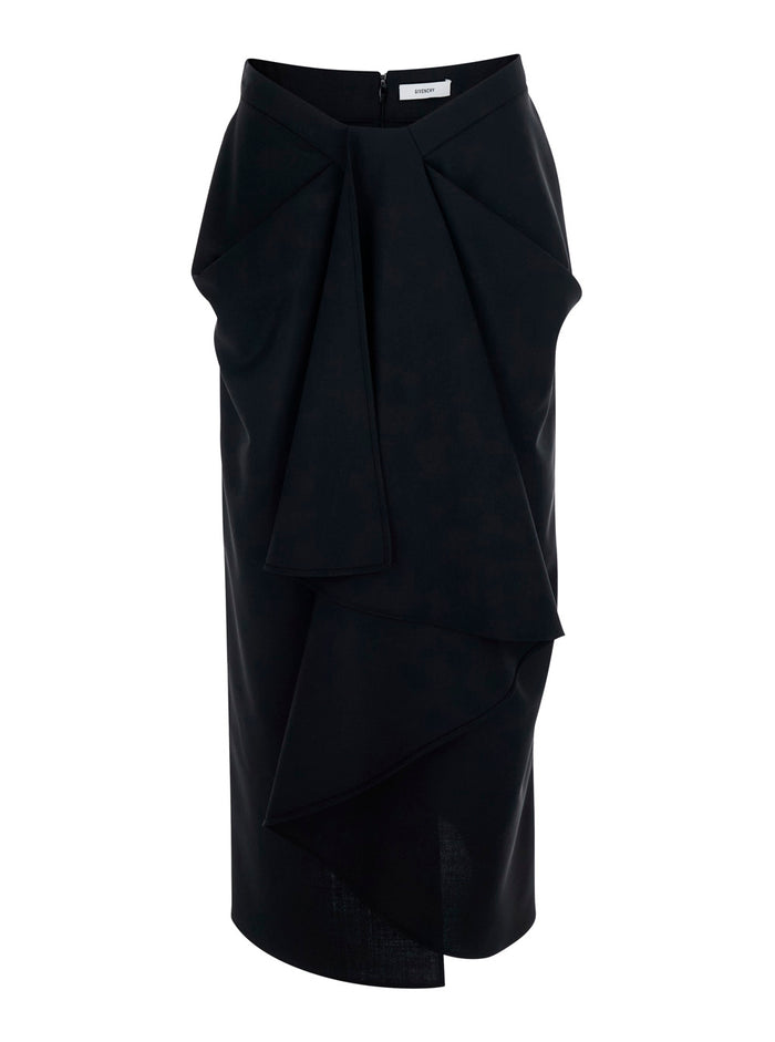 Black Pencil Skirt with Wrap Design in Fabric for Women