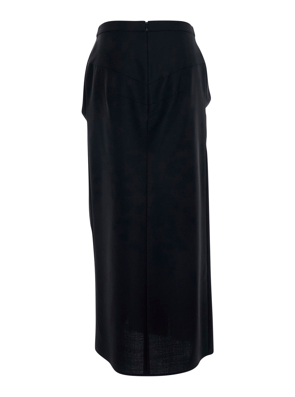 Black Pencil Skirt with Wrap Design in Fabric for Women
