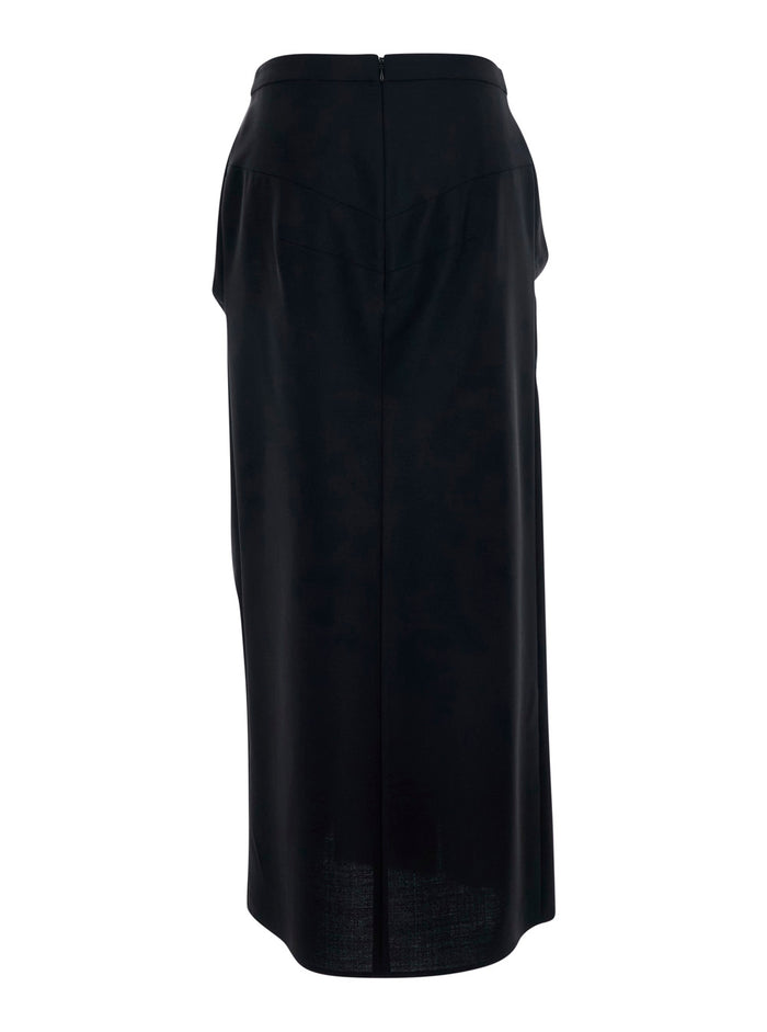 Black Pencil Skirt with Wrap Design in Fabric for Women