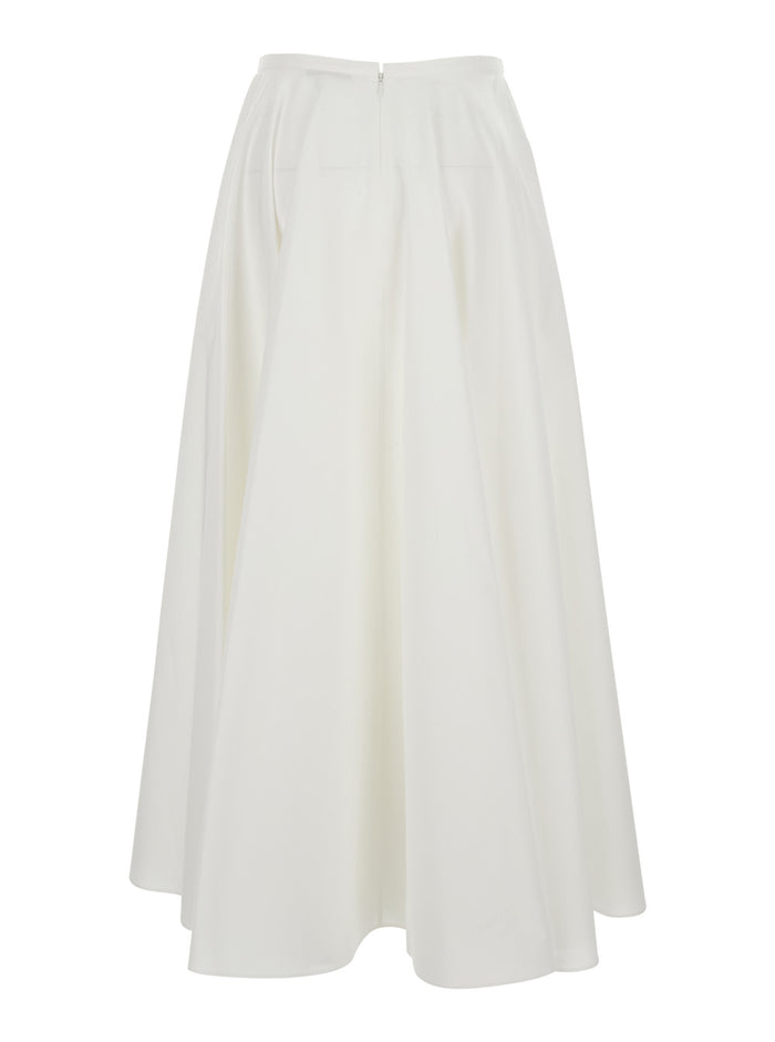 White Circular Skirt With Flared Design Cotton For Women