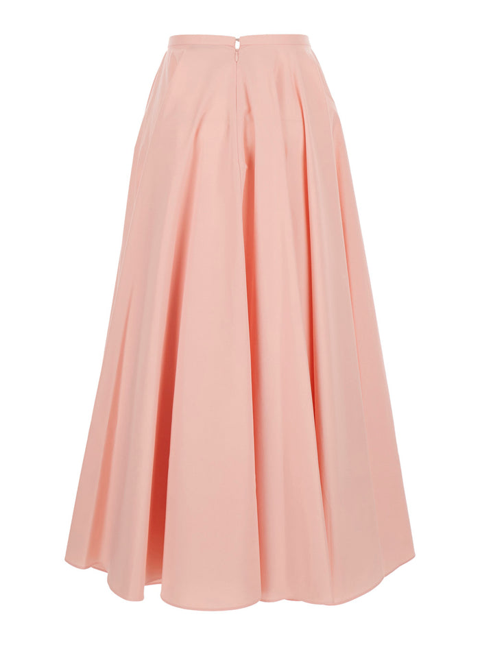 Pink Circular Skirt With A-Line Cut And High Waist Cotton For Women