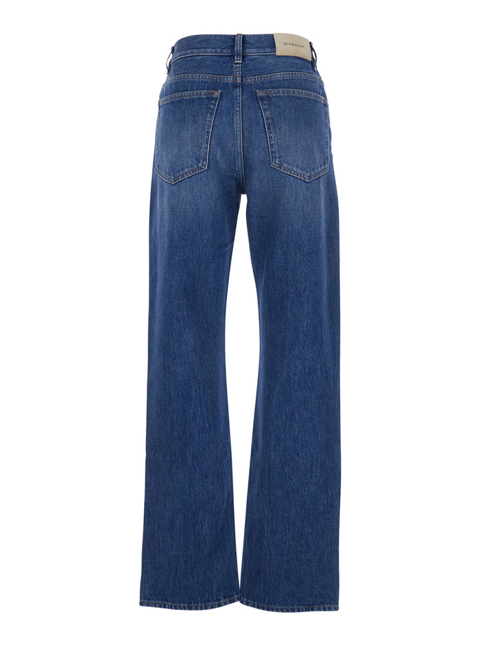 Blue Five-Pocket Jeans with Belt Loops and Logo Patch on the Back in Denim For Women Blu Cotton