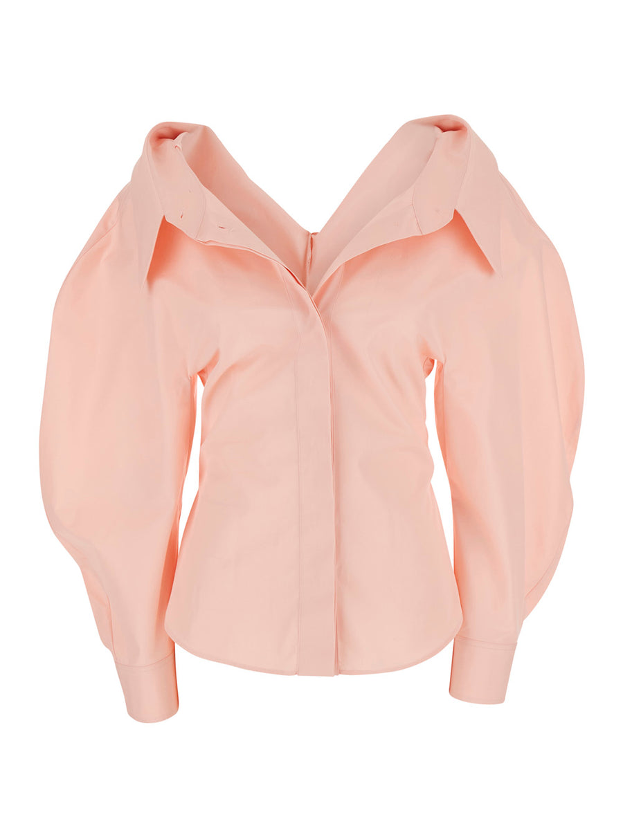 Fitted Shirt Pink Cotton Blouses