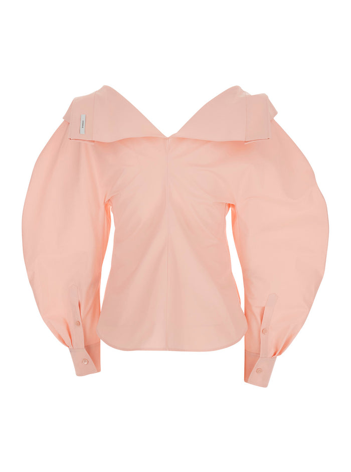 Fitted Slashed Pink Shirt With Long Sleeves And Classic Collar For Women Blouses