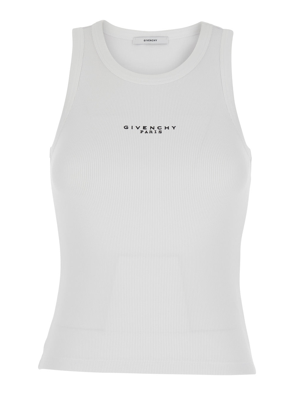 White Sleeveless Top with Logo Lettering on the Front in Stretch Cotton for Women Elastane Tops