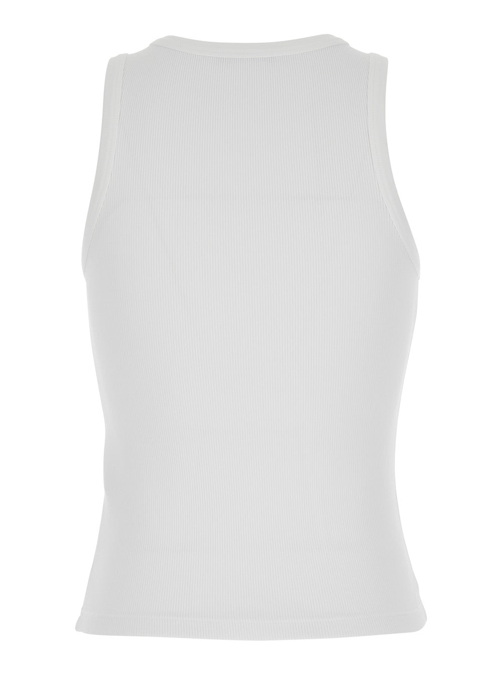 White Sleeveless Top with Logo Lettering on the Front in Stretch Cotton for Women Elastane Tops