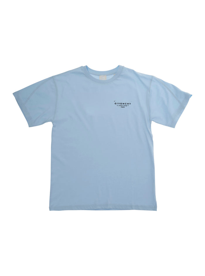 Crew Neck T-Shirt with Front Logo in Blue Cotton for Kids Light Tshirts And Polo Shirts