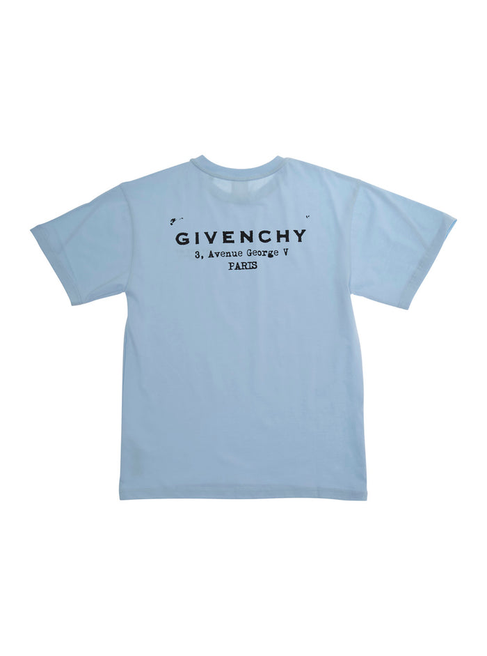 Crew Neck T-Shirt with Front Logo in Blue Cotton for Kids Light Tshirts And Polo Shirts