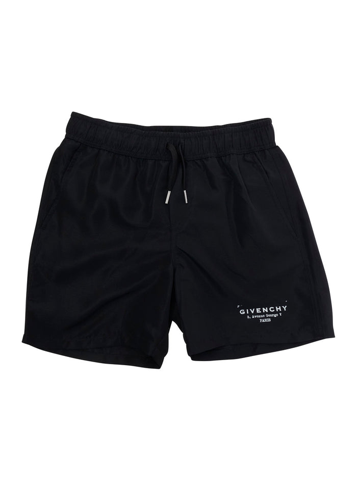 Black SURFER Shorts with Elastic Waist in Polyester for Kids And Bermuda