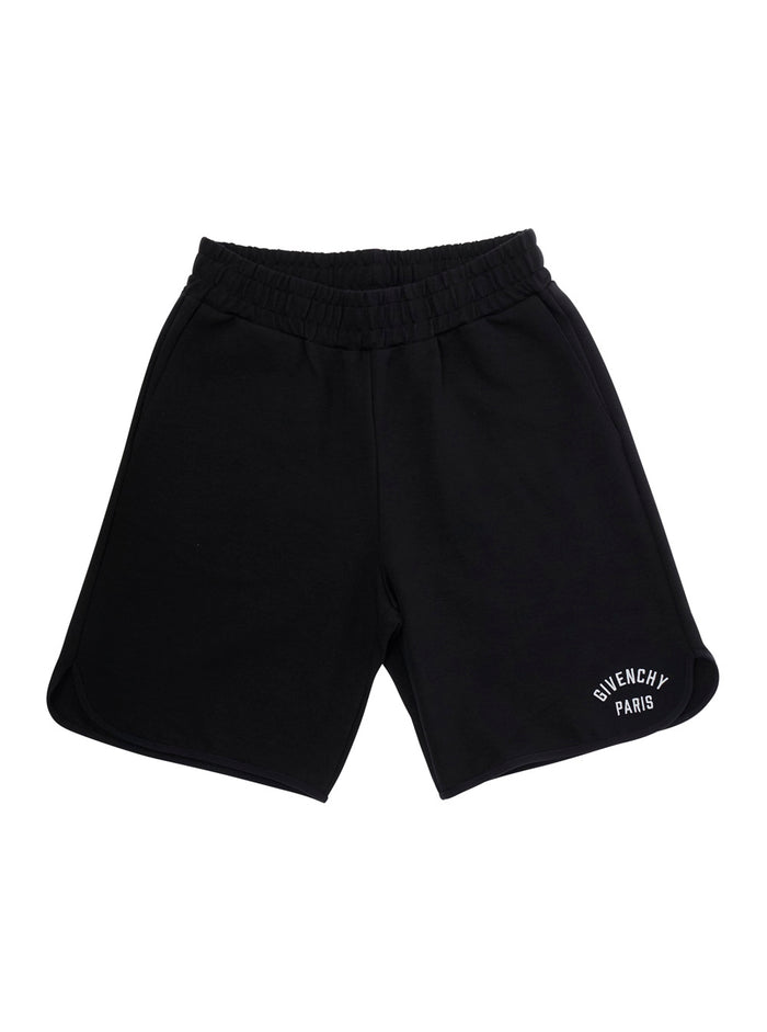 Black Bermuda Shorts With Elastic Waist And Logo On Front Cotton Boy