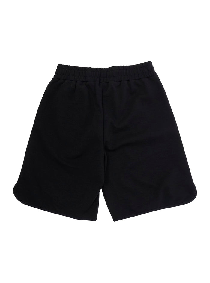 Black Bermuda Shorts With Elastic Waist And Logo On Front Cotton Boy
