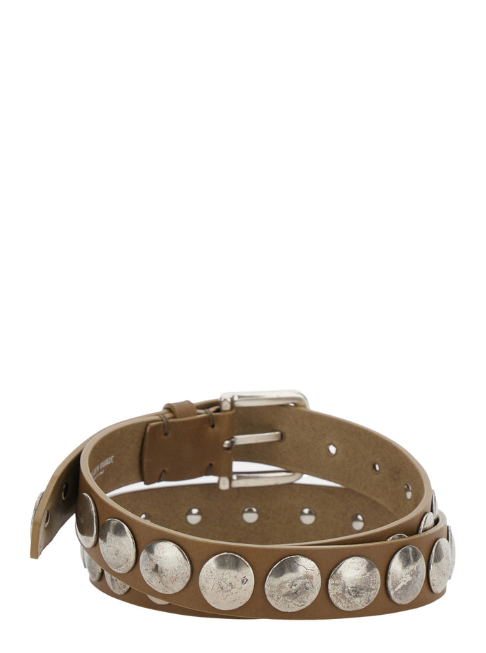 Brown Leather Studded Belt for Women Cow