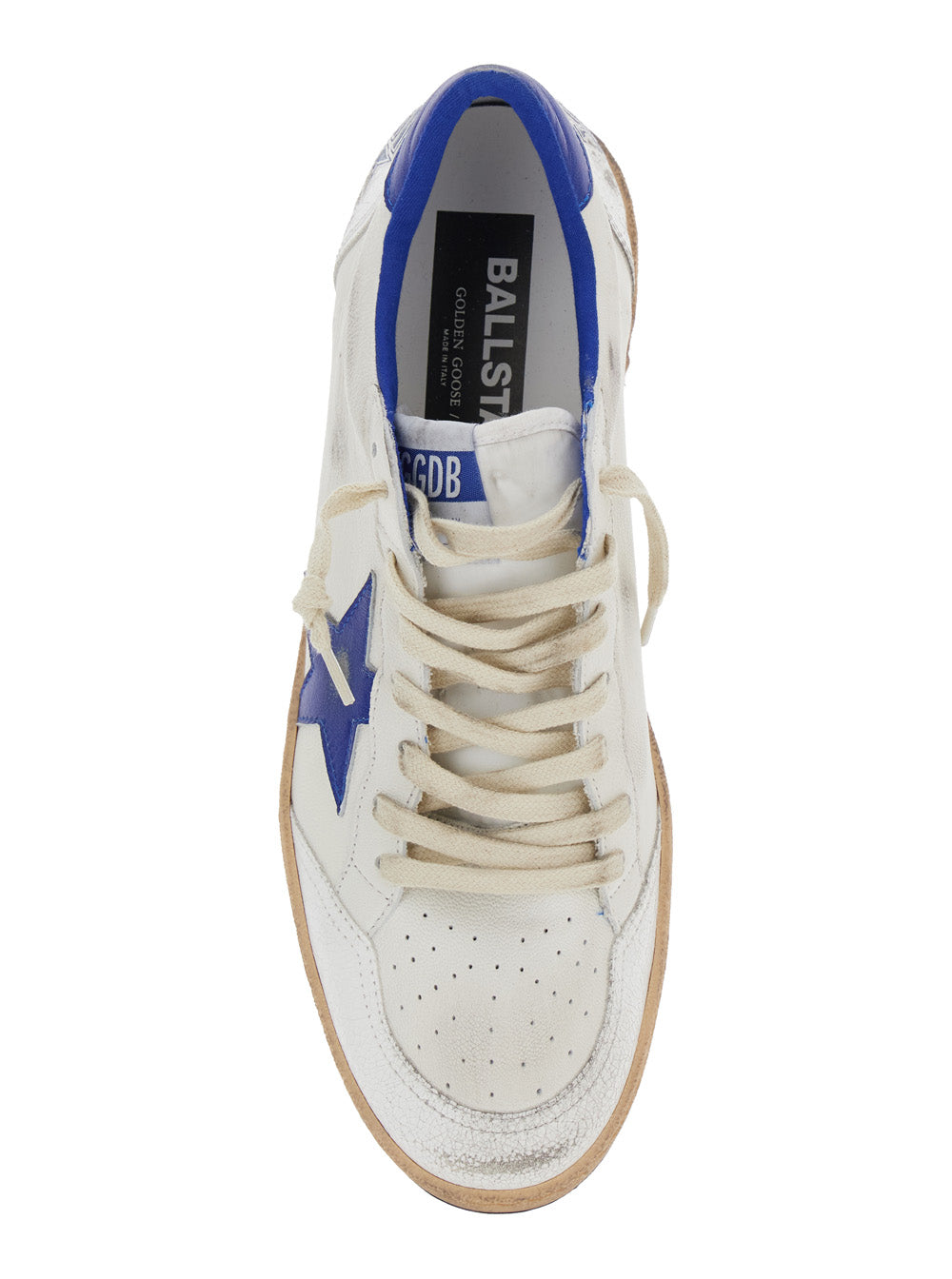Sneaker Ballstar Low Top with Star Patch on the Side and Maxi Lettering Back in White Leather for Men Goat Cow Polyamide Ovine