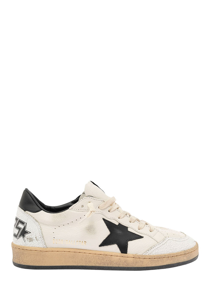Ballstar White Sneaker With Side Star Application In Leather Man White/black Goat Cow