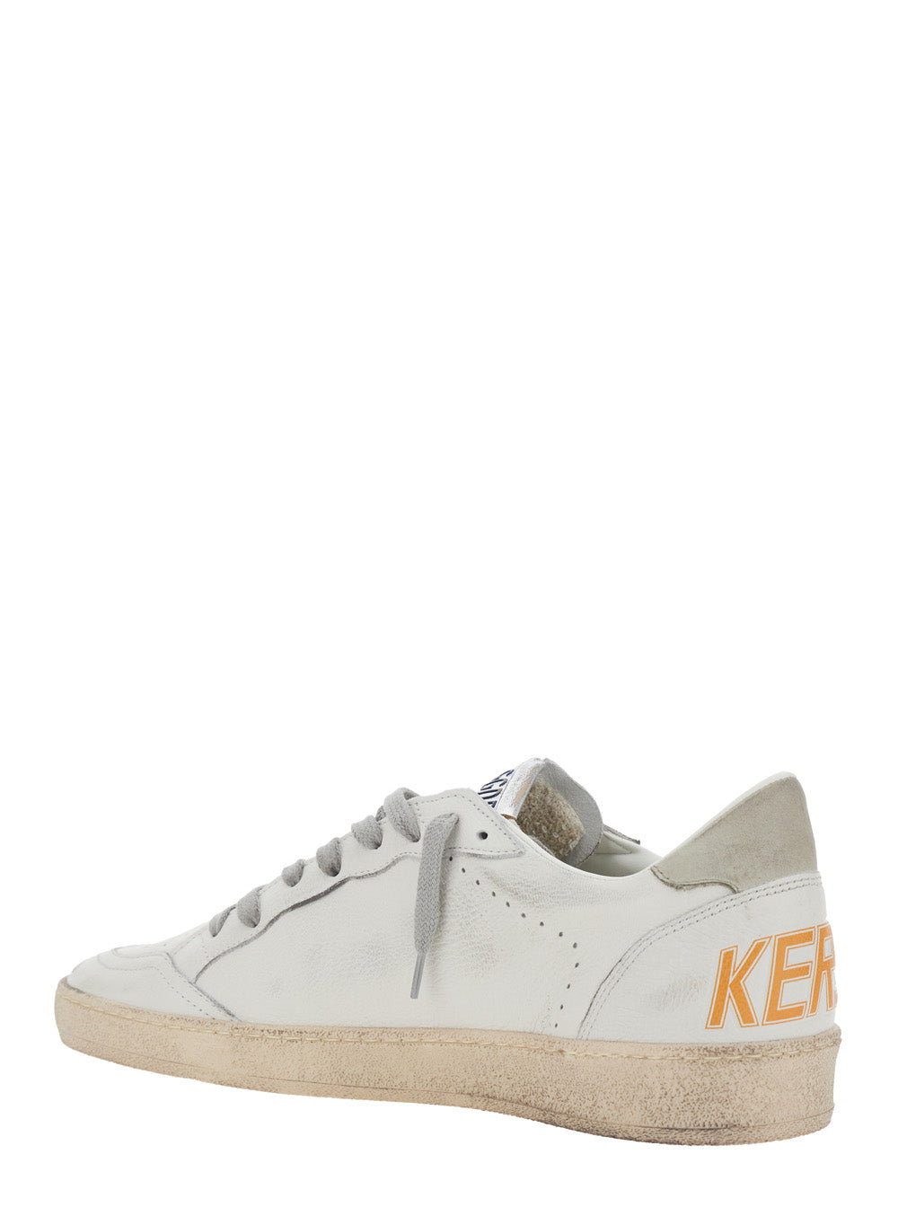 Mens Ballstar Low Top Sneakers With Star Patch On The Side And Maxi Lettering Back In White Leather Goat Cow