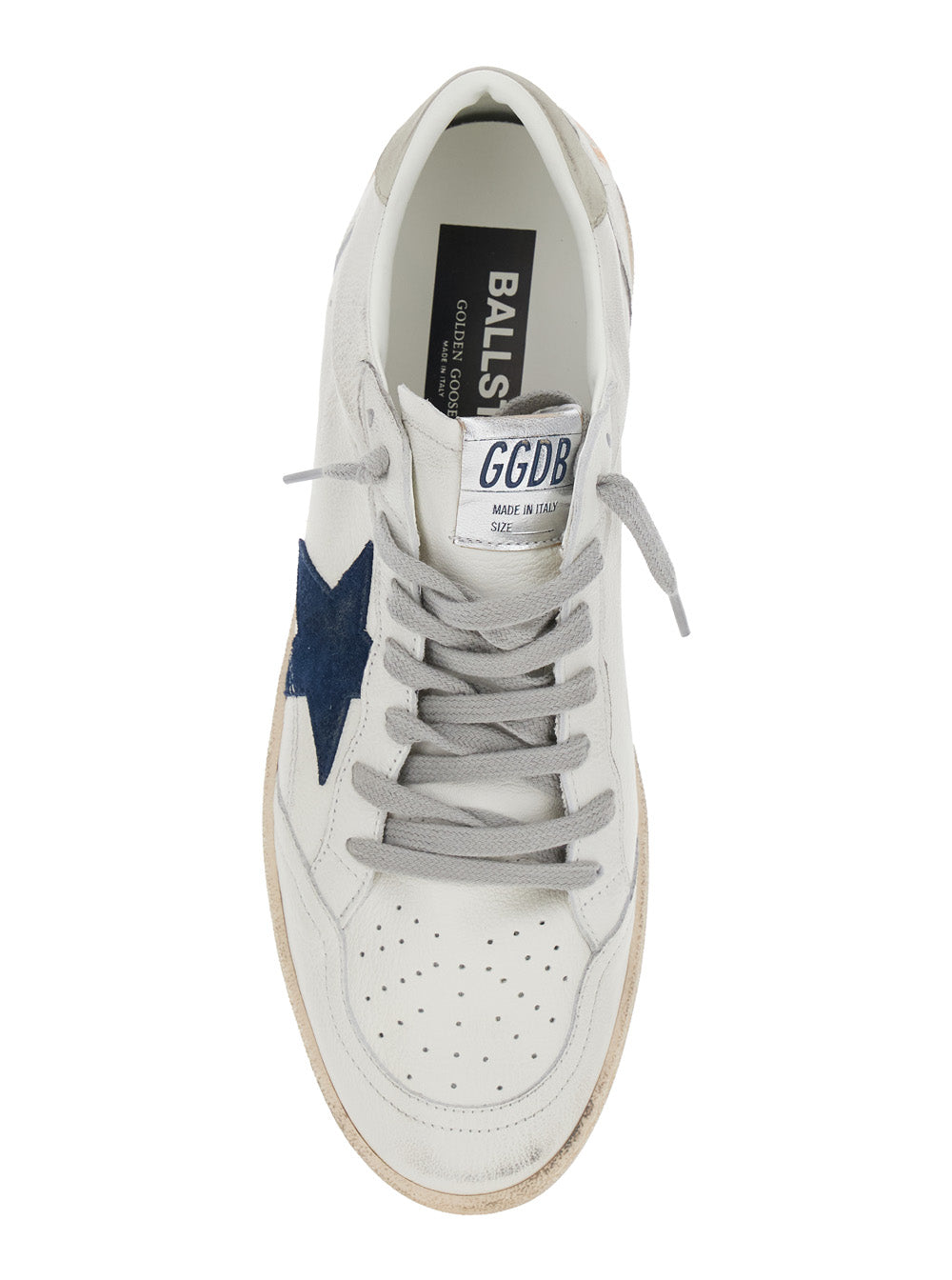 Mens Ballstar Low Top Sneakers With Star Patch On The Side And Maxi Lettering Back In White Leather Goat Cow