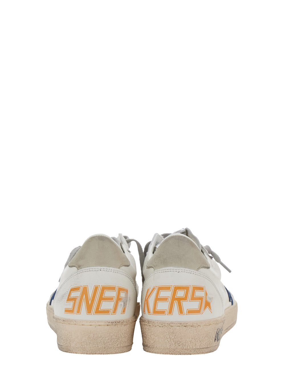 Mens Ballstar Low Top Sneakers With Star Patch On The Side And Maxi Lettering Back In White Leather Goat Cow