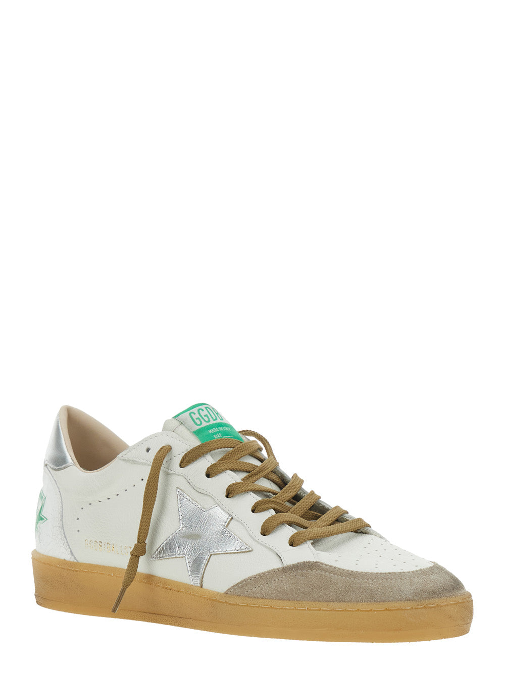 Ballstar White Low Top Sneakers with Logo Patch on the Tongue and Star Side in Leather Man Goat Cow