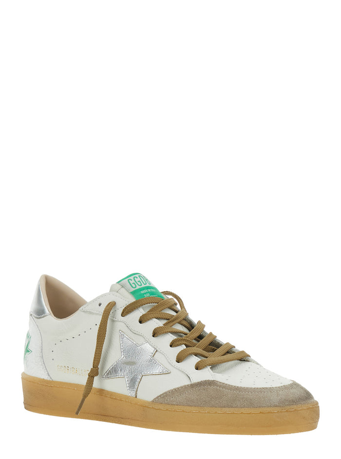 Ballstar White Low Top Sneakers with Logo Patch on the Tongue and Star Side in Leather Man Goat Cow