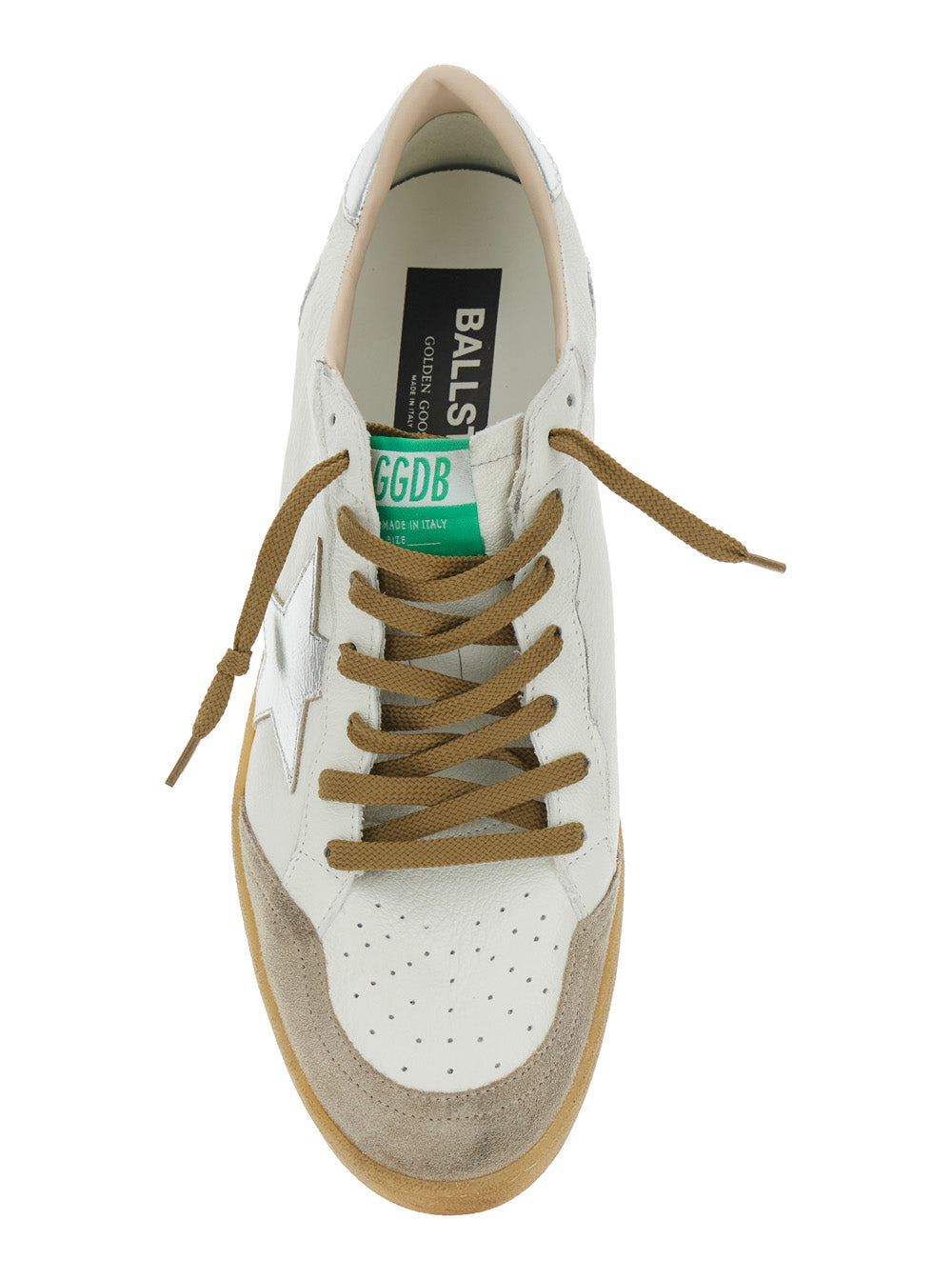 Ballstar White Low Top Sneakers with Logo Patch on the Tongue and Star Side in Leather Man Goat Cow
