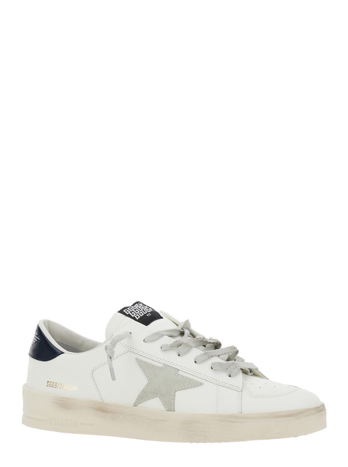 White Sneakers with Star Detail in Leather Man Cow