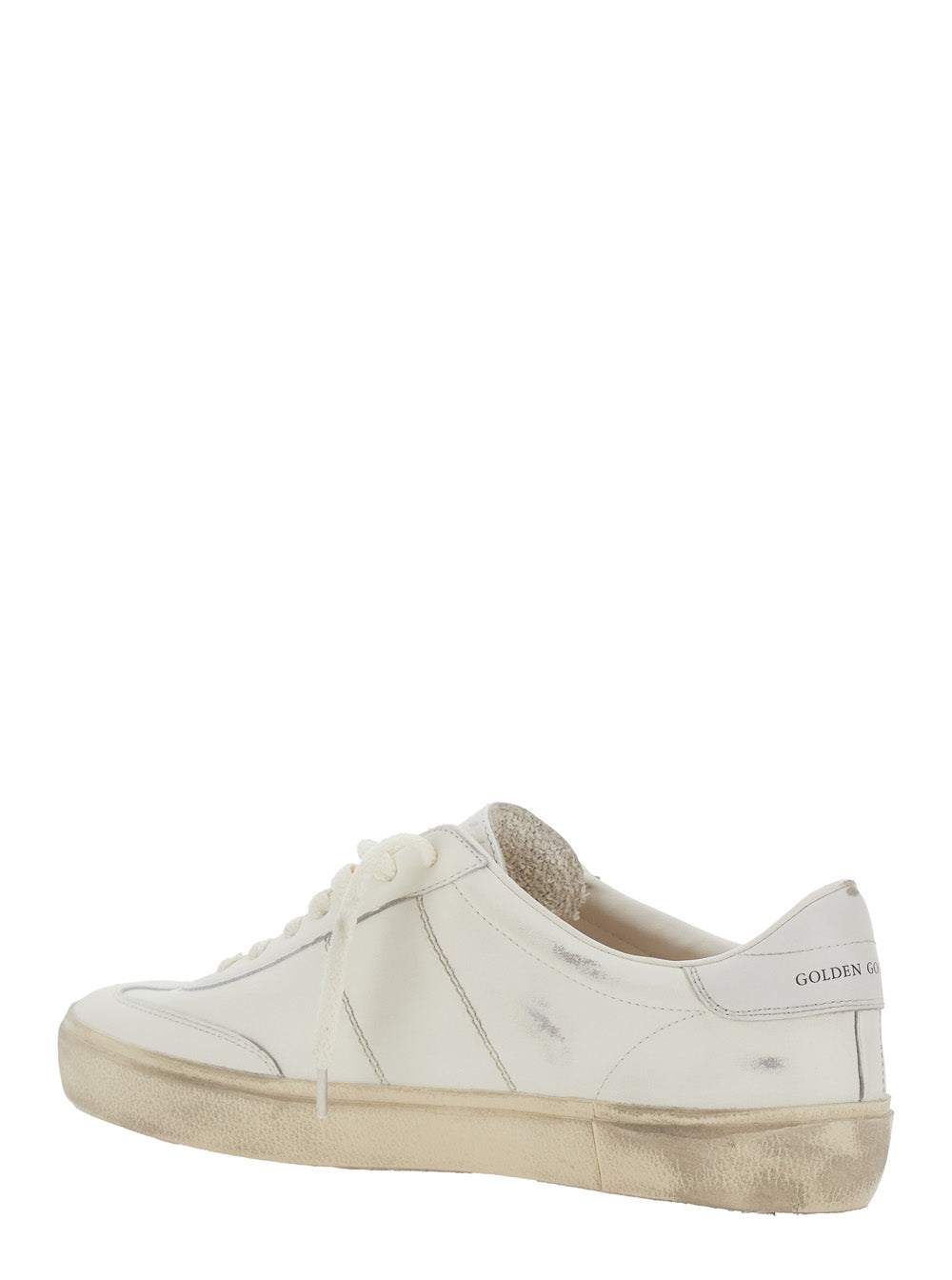 Soul-Star White Low Top Sneakers with Metallic Heel Tab in Leather Man Ovine Cow